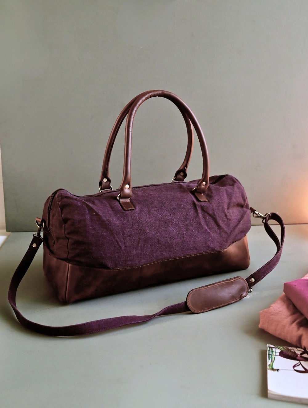 Kantha Caravan Collection: The Kantha & Canvas Duffle Bag - Plum Whales (Large)