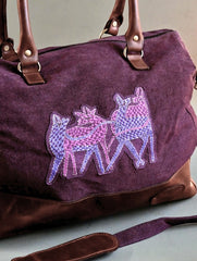 Kantha Caravan Collection: The Kantha & Canvas Duffle Bag - Mulberry Deer (Large)