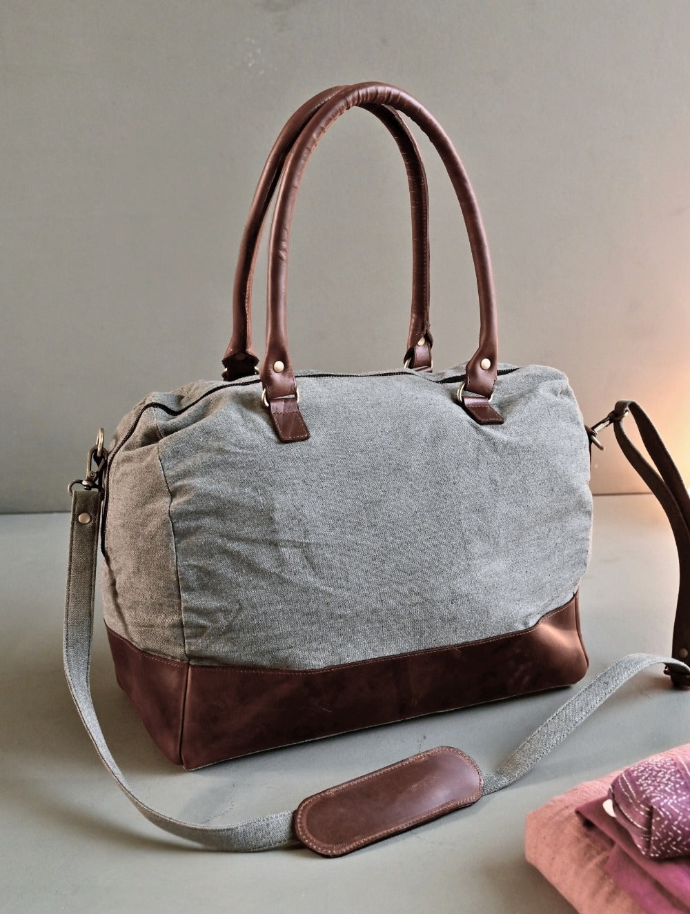 Kantha Caravan Collection: The Kantha & Canvas Duffle Bag - Cobalt Deer