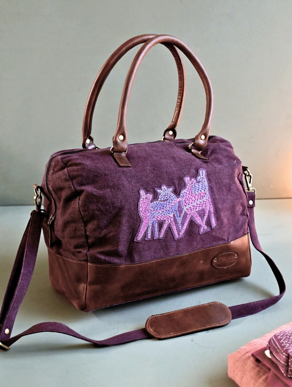 Kantha Caravan Collection: The Kantha & Canvas Duffle Bag - Plum Deer