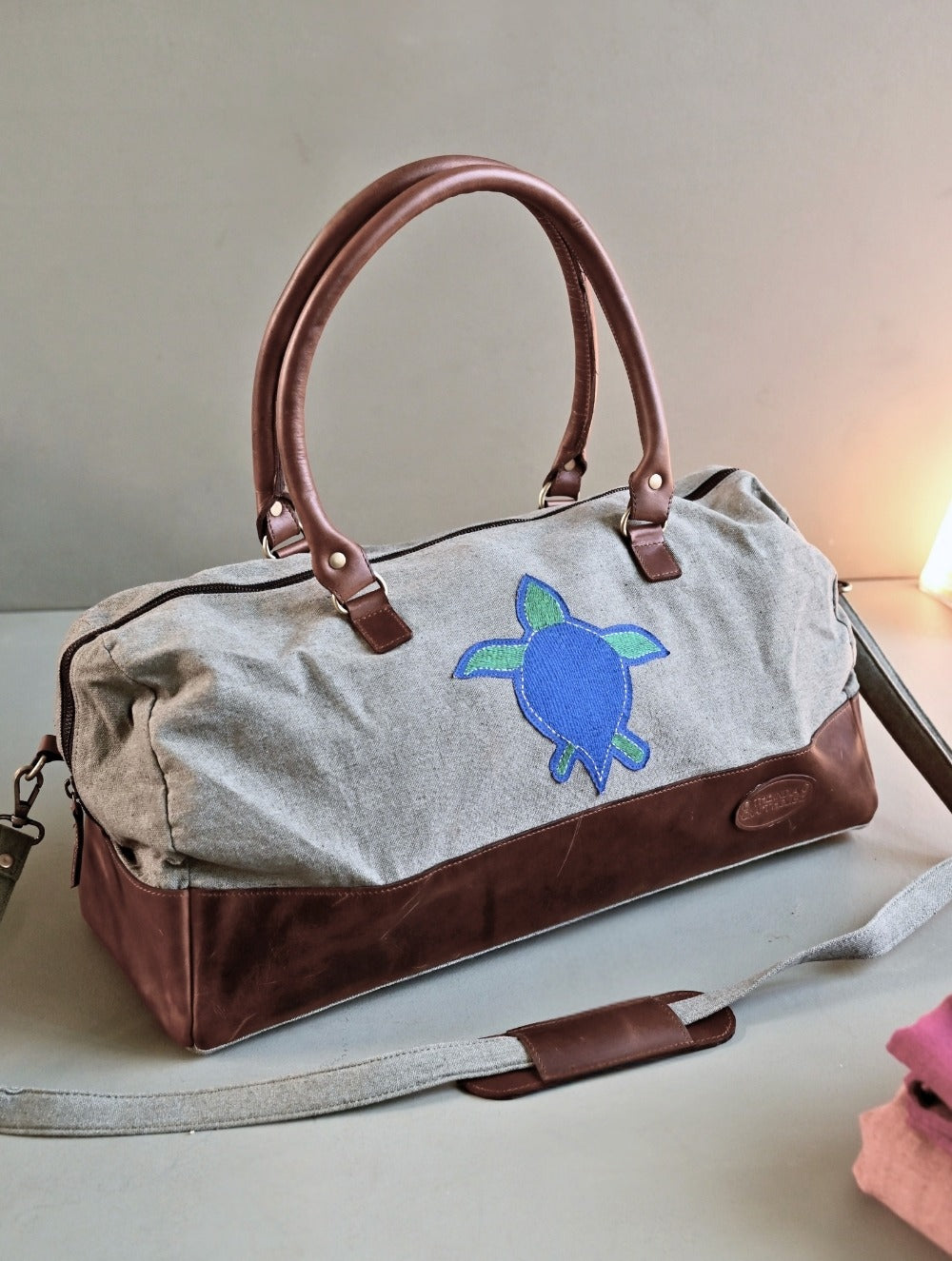 Kantha Caravan Collection: The Kantha & Canvas Duffle Bag - Cobalt Turtle
