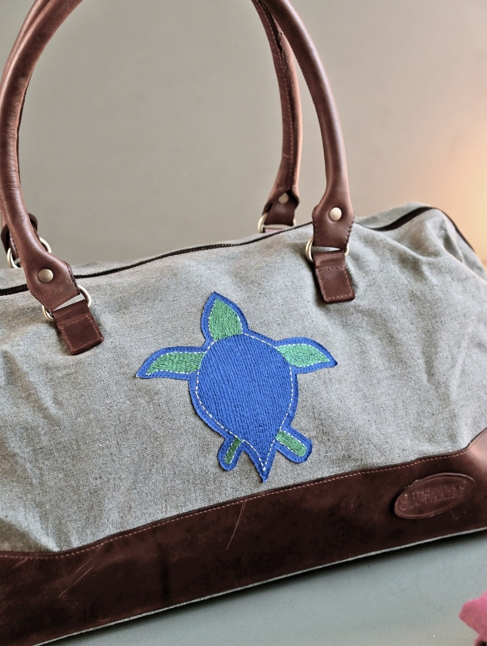 Kantha Caravan Collection: The Kantha & Canvas Duffle Bag - Cobalt Turtle