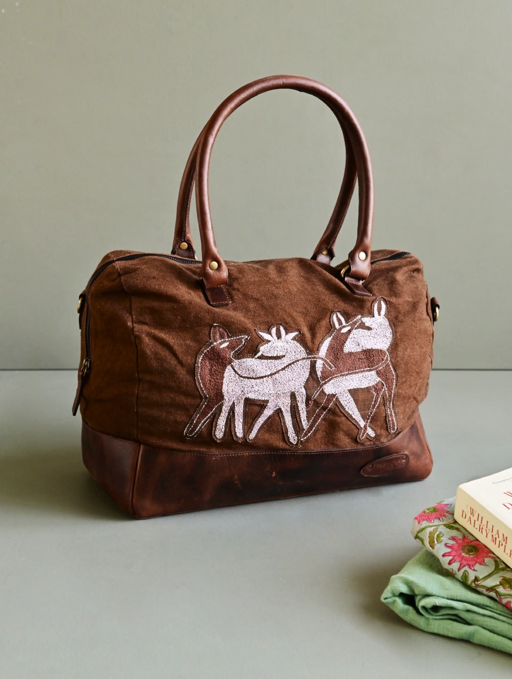 Kantha Caravan Collection: The Kantha & Canvas Duffle Bag - Walnut Deer
