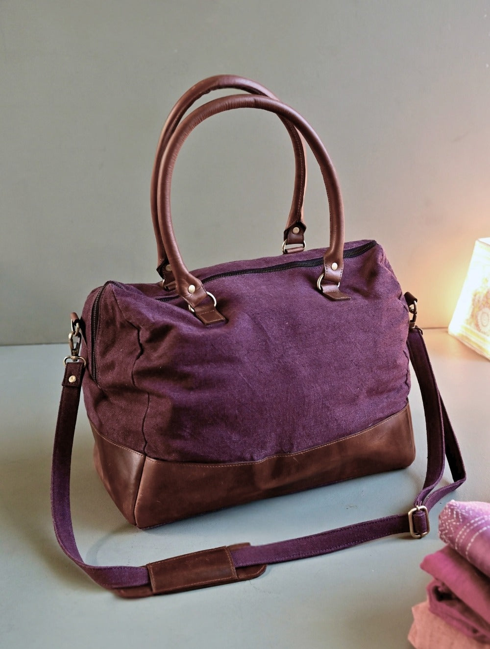 Kantha Caravan Collection: The Kantha & Canvas Duffle Bag - Mulberry Deer