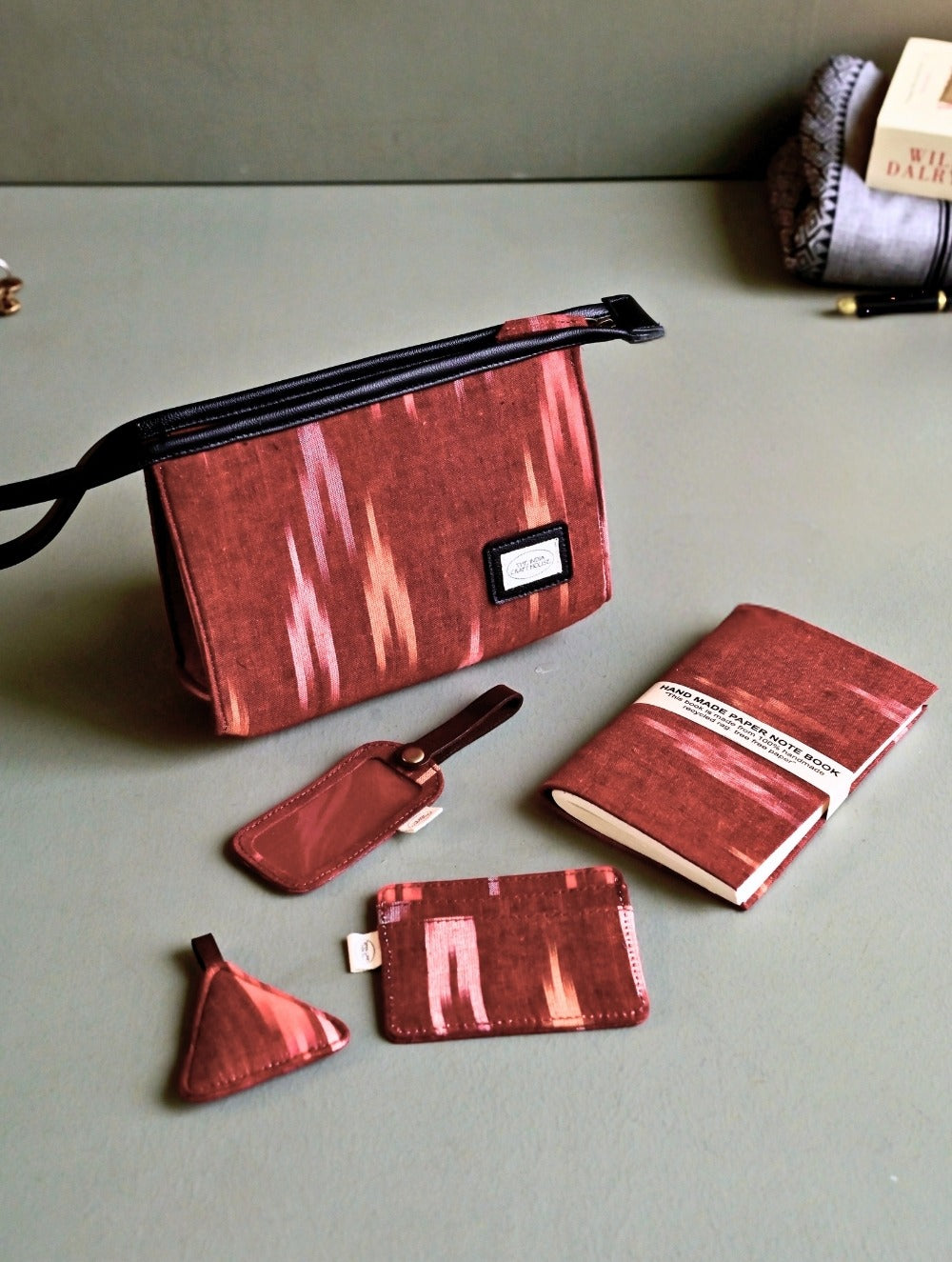 The Traveller’s Collection: Ikkat Travel Set - Chic Rust (Set of 5)