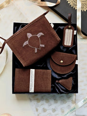 Kantha Caravan Collection: The Kantha & Canvas Travel Set - Cocoa Turtle (Set of 5)