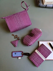 Kantha Caravan Collection: The Kantha Emroidered Travel Set - Plum Stich (Set of 5)