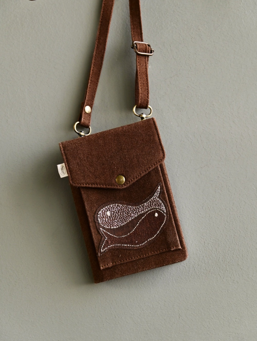 Kantha Caravan Collection: The Kantha & Canvas Cross Body Sling Bag with Journal - Tan Whales