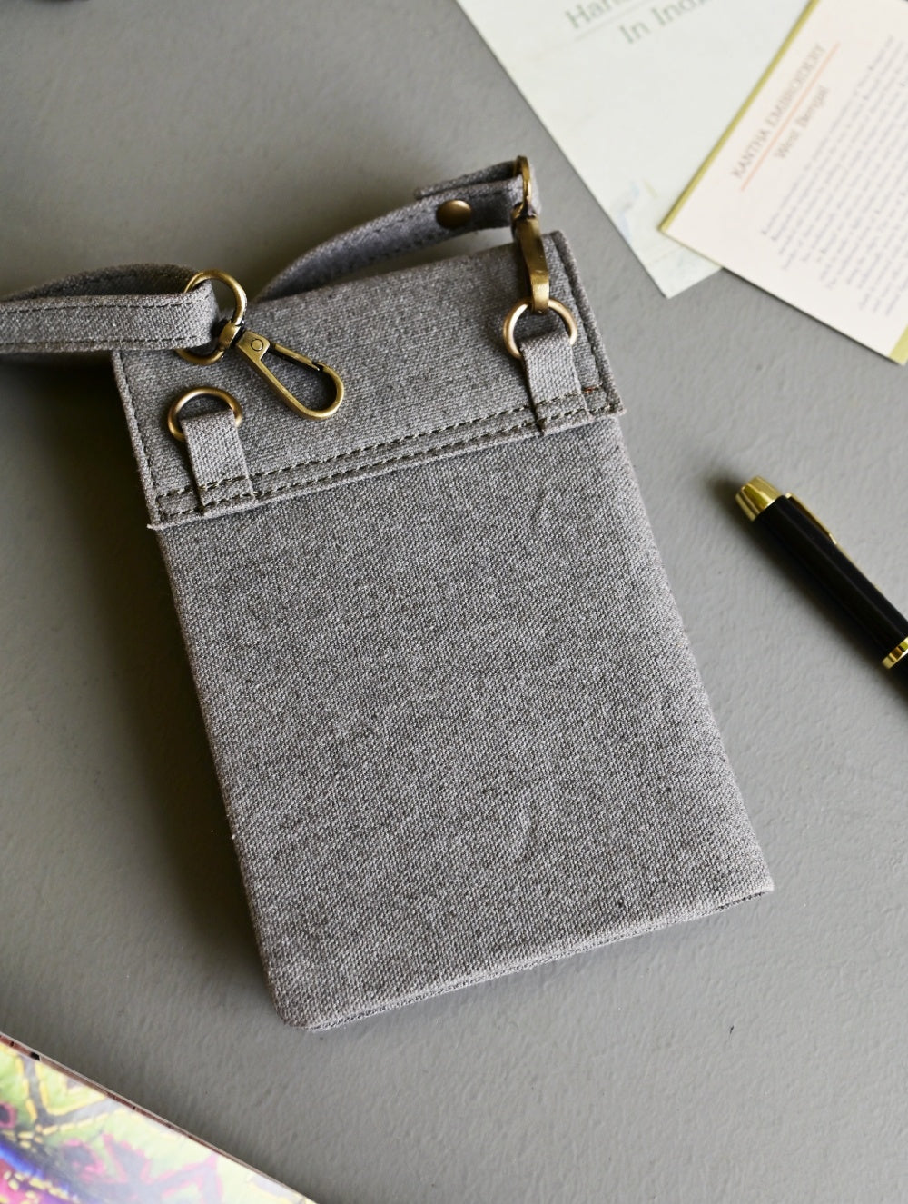 Kantha Caravan Collection: The Kantha & Canvas Cross Body Sling Bag with Journal - Piscean Slate