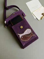 Kantha Caravan Collection: The Kantha & Canvas Cross Body Mobile Sling Bag - Plum Fish