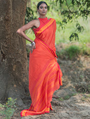 Bengal Weaves. Handwoven Soft Cotton Saree - Coral Radience