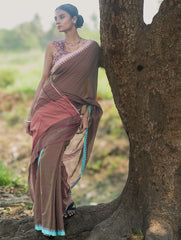 Bengal Weaves. Handwoven Soft Cotton Saree - Cocoa Breeze