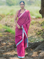 Bengal Weaves. Handwoven Soft Cotton Saree - Berry Bloom