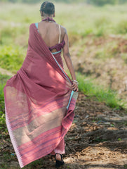 Bengal Weaves. Handwoven Soft Cotton Saree - Dusty Mocha