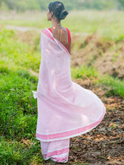 Bengal Weaves. Handwoven Soft Cotton Saree - Rose Grids