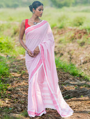 Bengal Weaves. Handwoven Soft Cotton Saree - Rose Grids