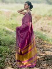 Bengal Weaves. Handwoven Soft Cotton Saree - Mulberry Borders