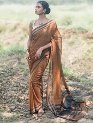 Bengal Weaves. Handwoven Soft Cotton Saree - Copper Dusk