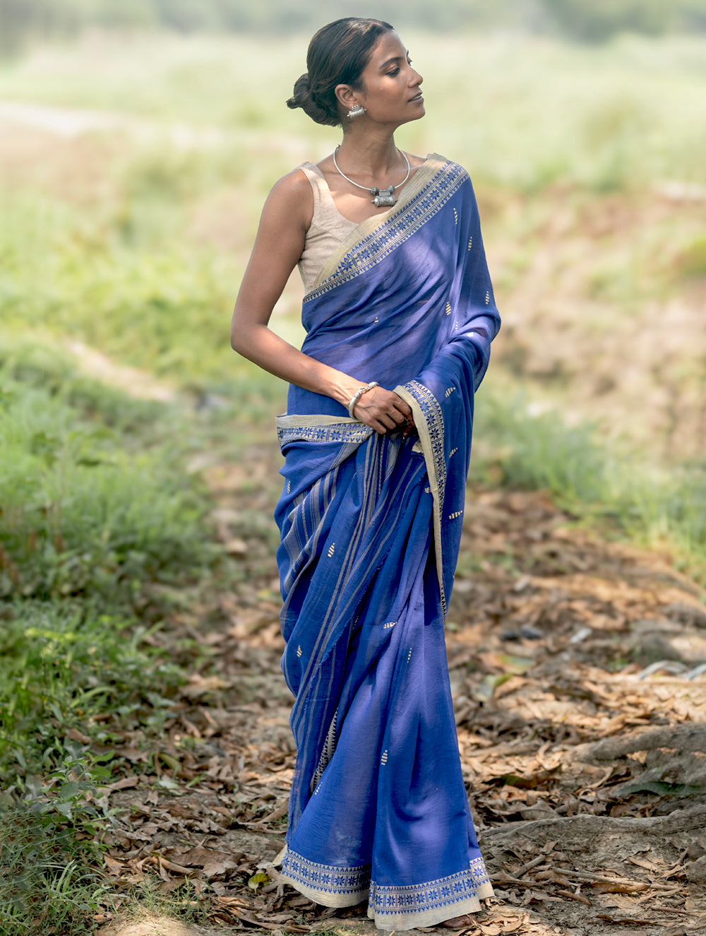 Bengal Weaves. Handwoven Soft Cotton Saree - Sapphire Meadow