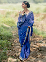 Bengal Weaves. Handwoven Soft Cotton Saree - Sapphire Meadow