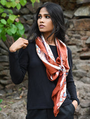 Light & Soft. Handcrafted Silk Batik Scarf - Terracotta Sky