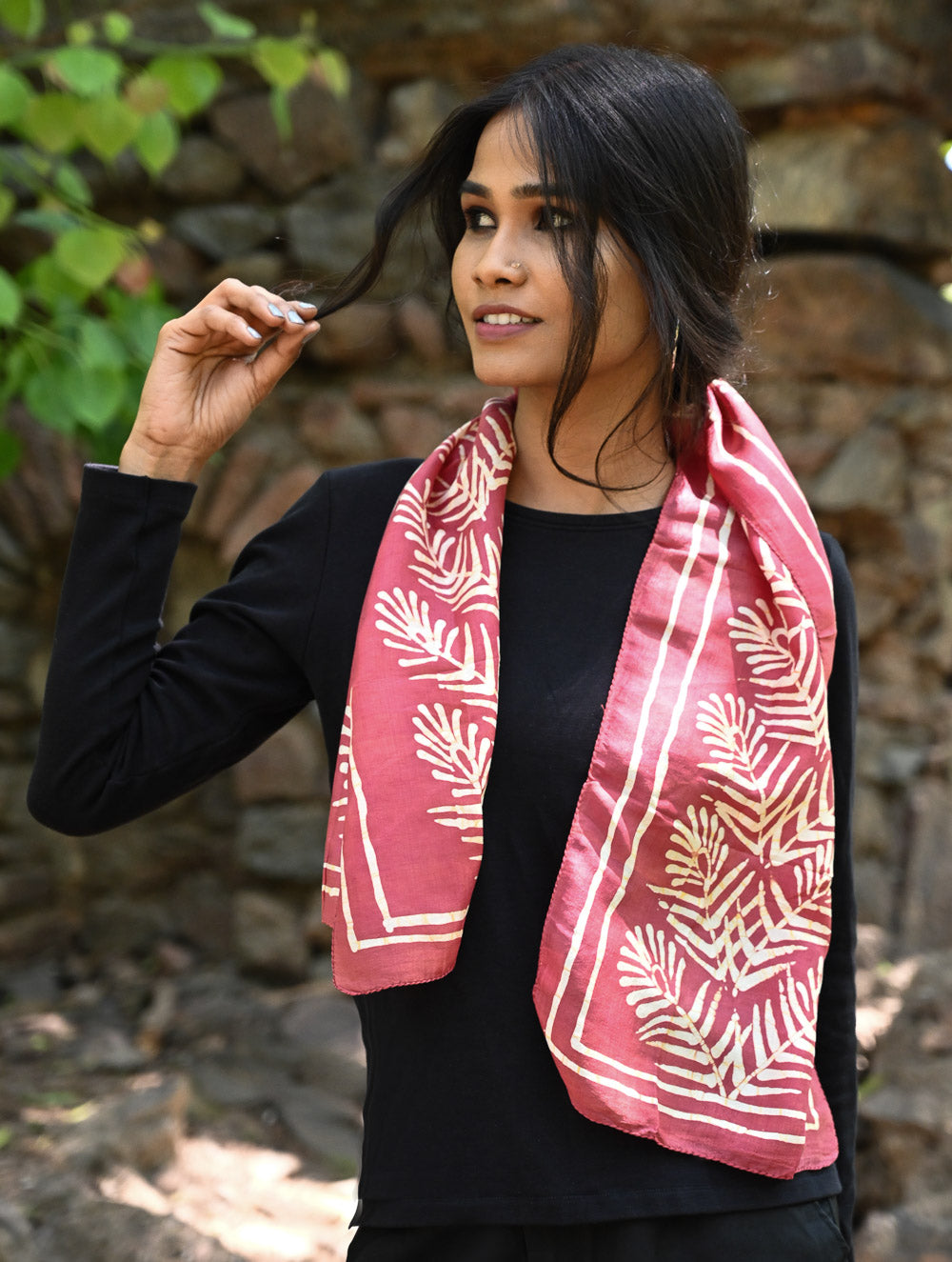 Light & Soft. Handcrafted Silk Batik Scarf - Rose Fern