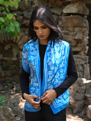 Light & Soft. Handcrafted Silk Batik Scarf  - Azure Script