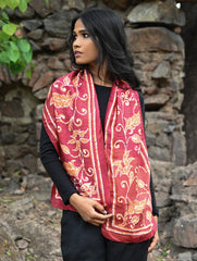 Light & Soft. Handcrafted Silk Batik Scarf - Crimson Vine