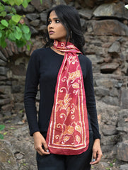 Light & Soft. Handcrafted Silk Batik Scarf - Crimson Vine
