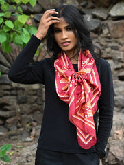 Light & Soft. Handcrafted Silk Batik Scarf - Crimson Vine