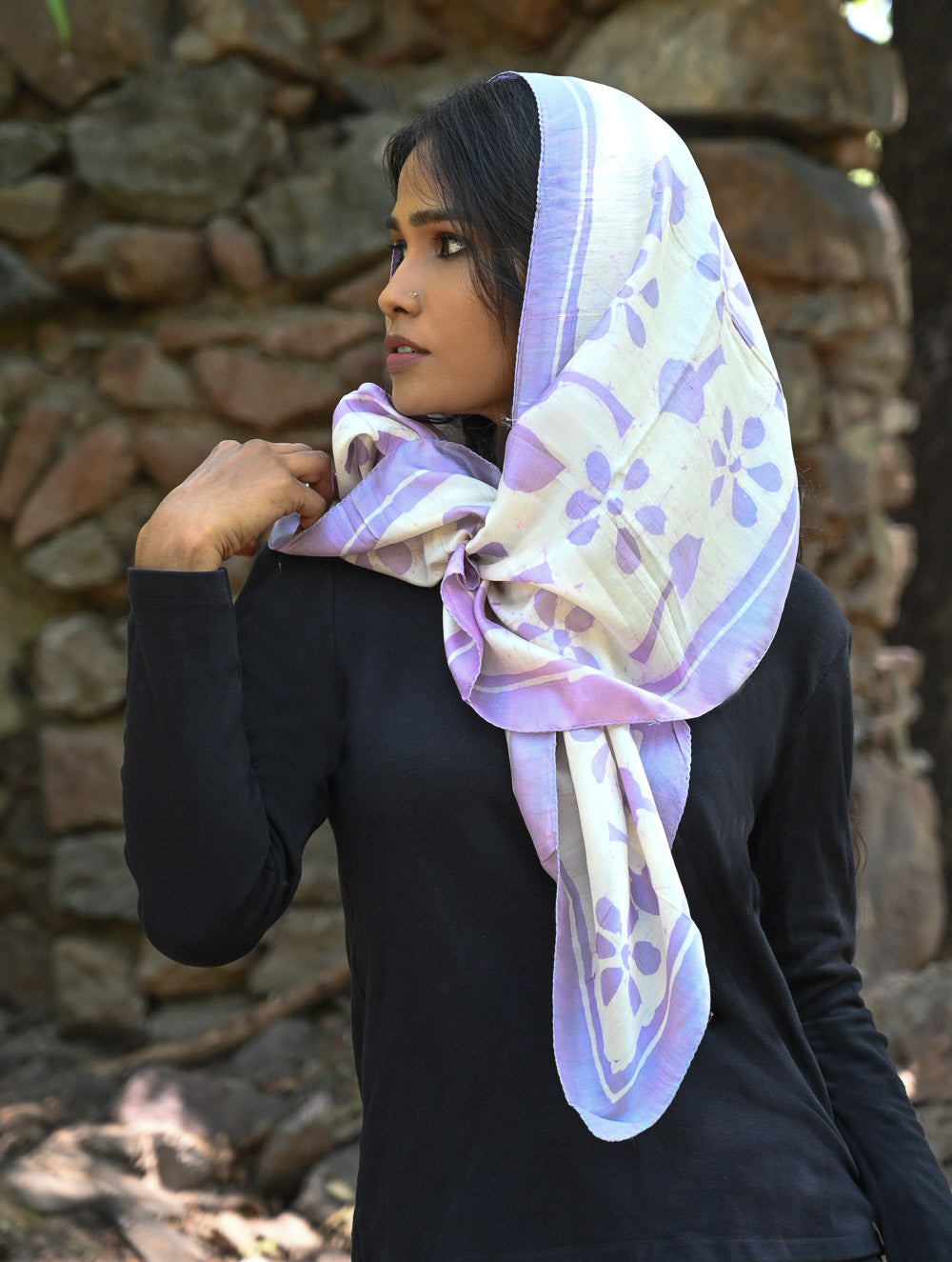 Light & Soft. Handcrafted Silk Batik Scarf - Lilac Meadow