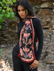 Light & Soft. Handcrafted Silk Batik Scarf - Ember Bloom