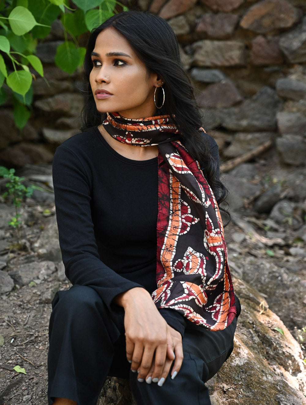 Light & Soft. Handcrafted Silk Batik Scarf - Ember Bloom