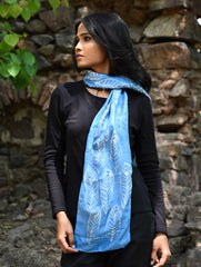 Light & Soft. Handcrafted Silk Batik Scarf - Blue Plume