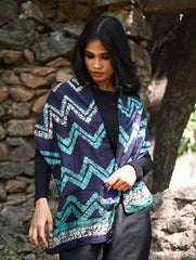 Light & Soft. Handcrafted Silk Batik Scarf - Midnight Tide
