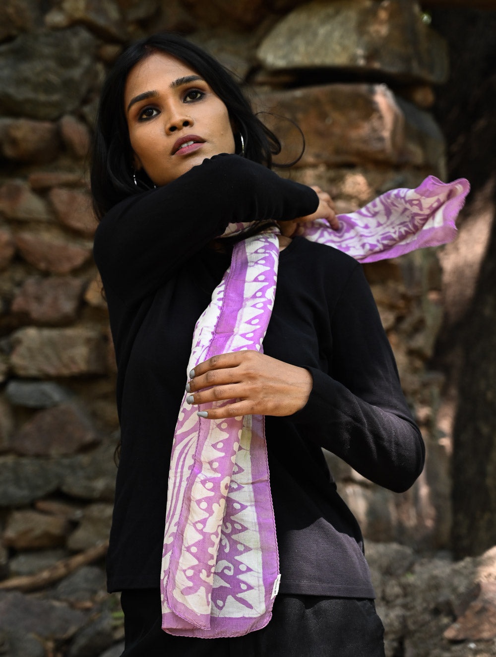Light & Soft. Handcrafted Silk Batik Scarf - Lavender Vines