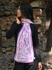 Light & Soft. Handcrafted Silk Batik Scarf - Lavender Vines