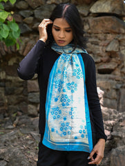 Light & Soft. Handcrafted Silk Batik Scarf - Azure Dew