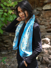 Light & Soft. Handcrafted Silk Batik Scarf - Azure Dew