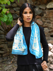 Light & Soft. Handcrafted Silk Batik Scarf - Azure Dew