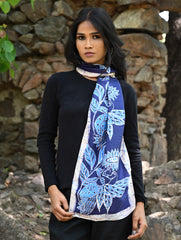 Light & Soft. Handcrafted Silk Batik Scarf - Indigo Grove