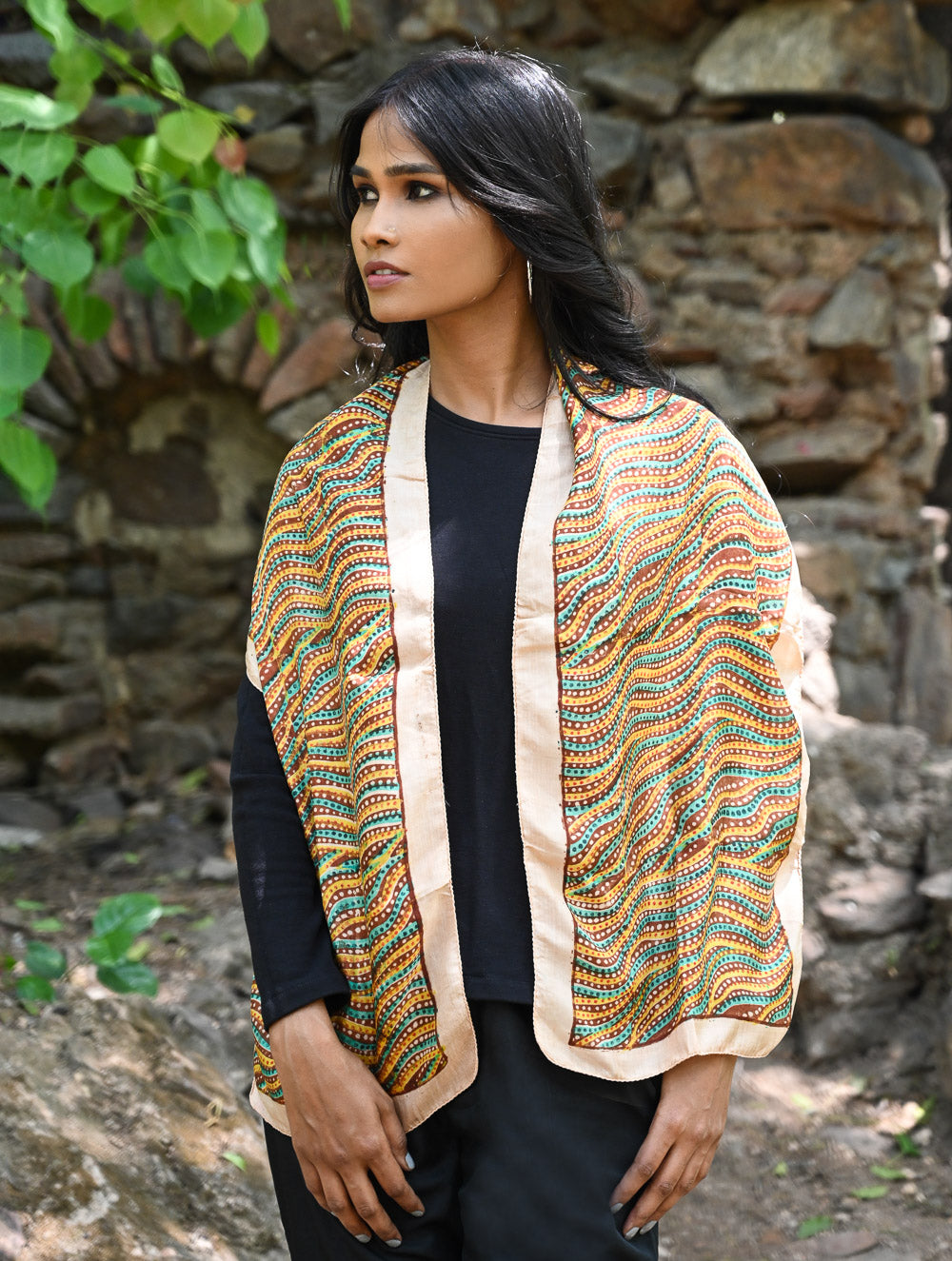 Light & Soft. Handcrafted Silk Batik Scarf - Desert Rhythm