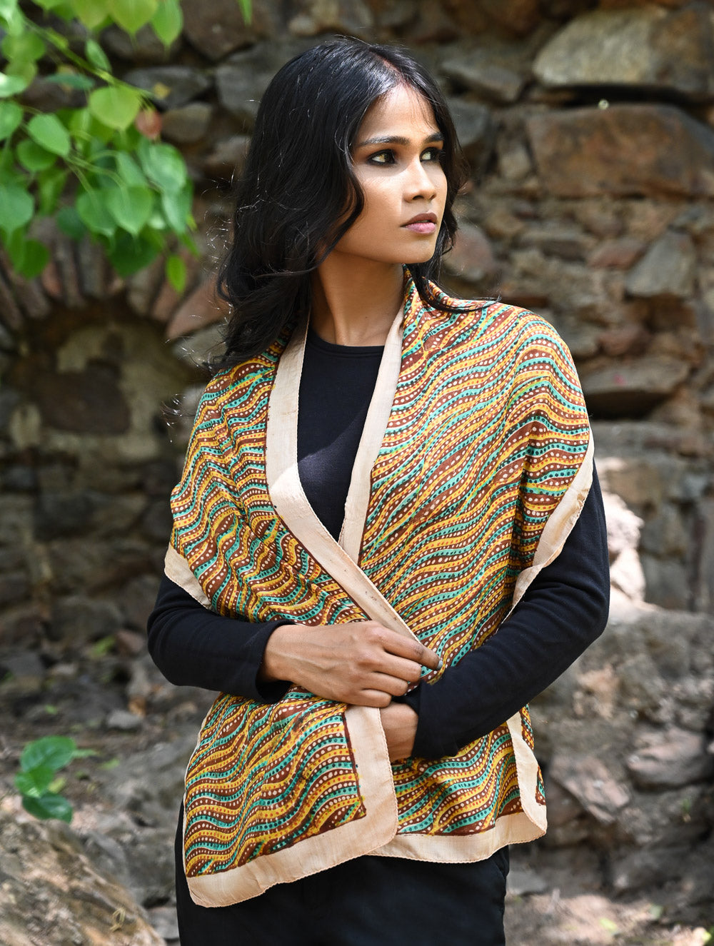 Light & Soft. Handcrafted Silk Batik Scarf - Desert Rhythm