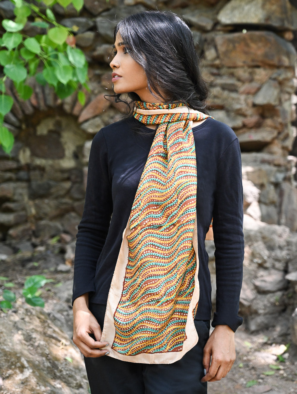 Light & Soft. Handcrafted Silk Batik Scarf - Desert Rhythm