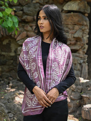 Light & Soft. Handcrafted Silk Batik Scarf - Mauve Fern