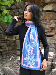 Light & Soft. Handcrafted Silk Batik Scarf - Bluebell Strands