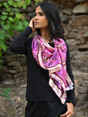 Light & Soft. Handcrafted Silk Batik Scarf - Fuchsia Whirl