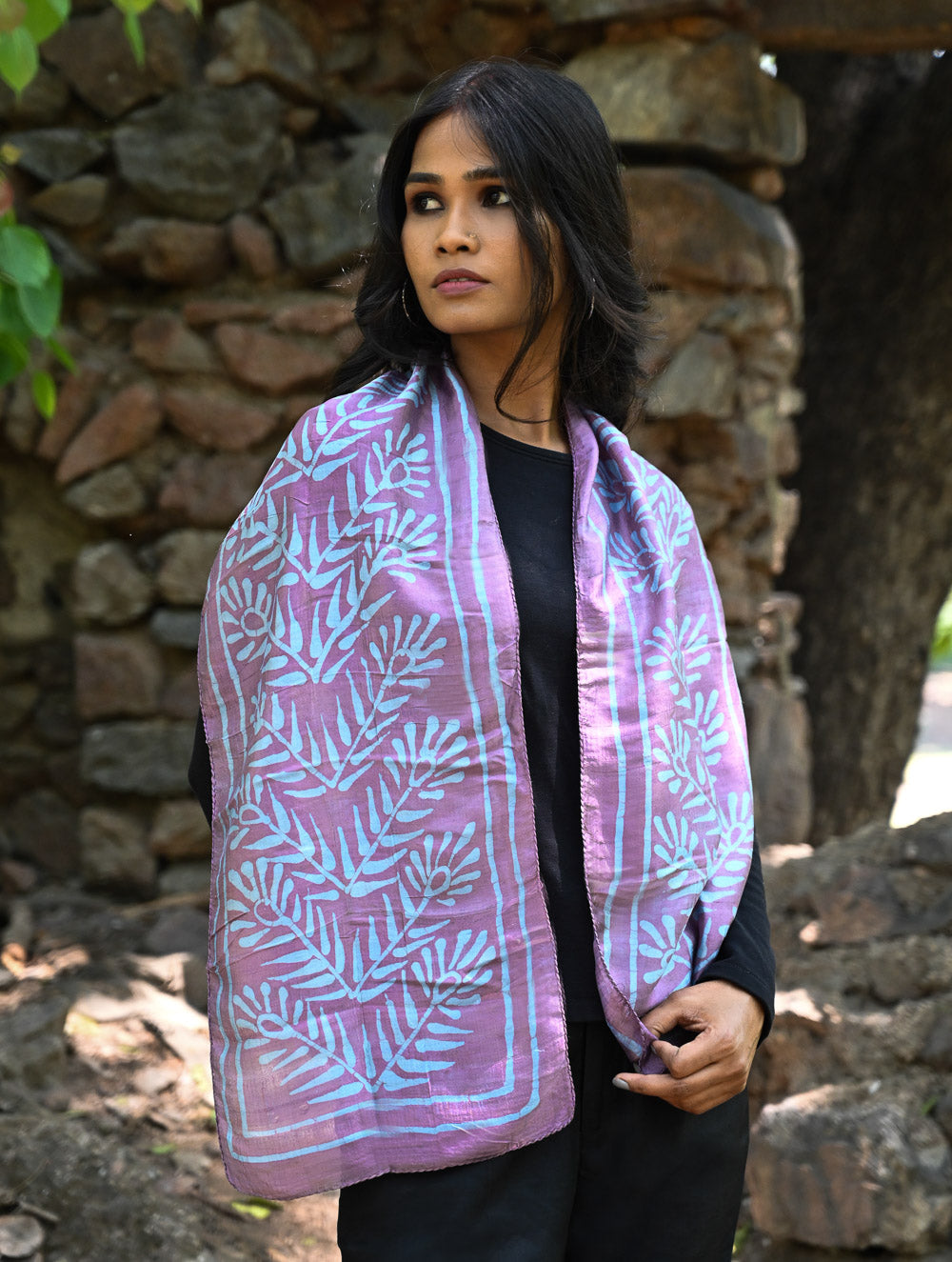 Light & Soft. Handcrafted Silk Batik Scarf - Lavender Reed