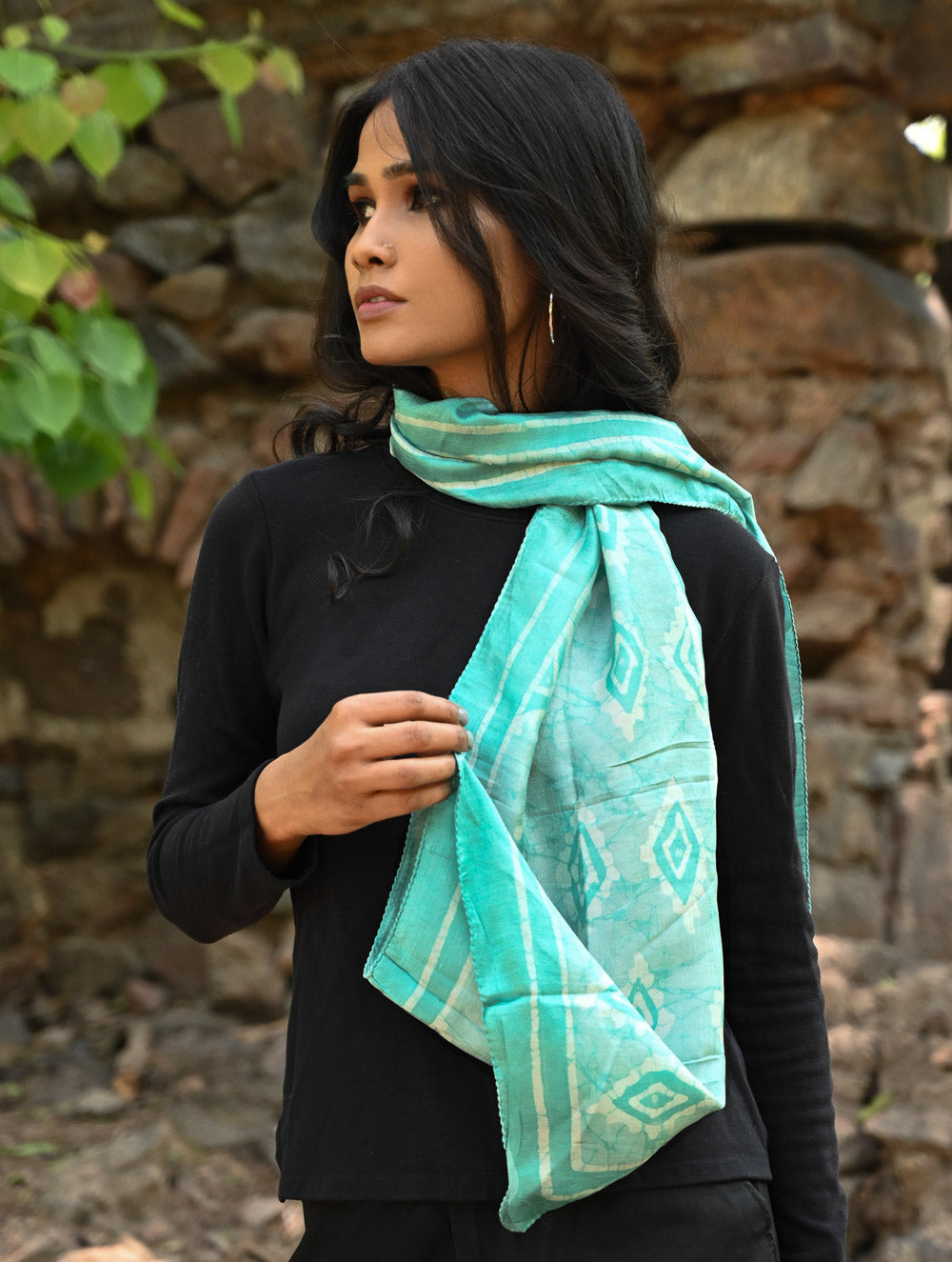 Light & Soft. Handcrafted Silk Batik Scarf - Seafoam Mist