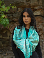 Light & Soft. Handcrafted Silk Batik Scarf - Seafoam Mist